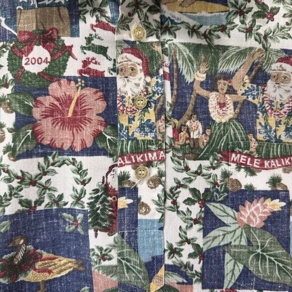 2004 Reyn Spooner Quilt Santa Mele Kalikimaka Popover Hawaiian Christmas Large - Picture 10 of 12